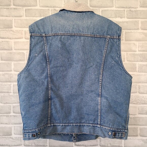 Vintage DeFossi Denim Vest Jean Sherpa Lined Men’s XL Distressed Workwear Grunge - Picture 2 of 7